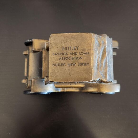 Metal Car Bank Pill Box Coupe Banthrico ROLLS Advertising Nutley NJ Bronze VTG - Picture 5 of 9